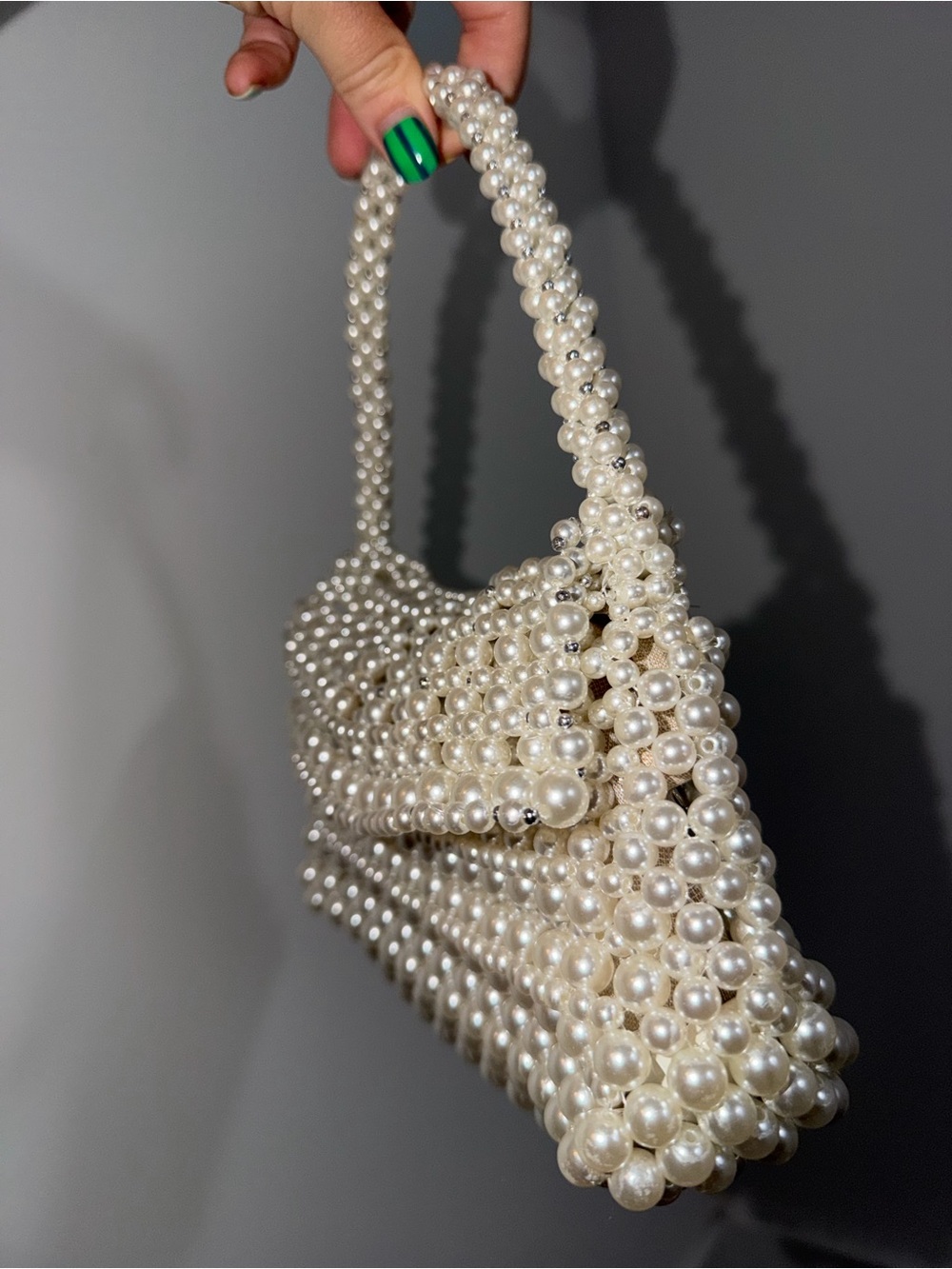 Zara Pearl Beaded Handbag - Ivory Elegant Evening Bag - Picture 5 of 11